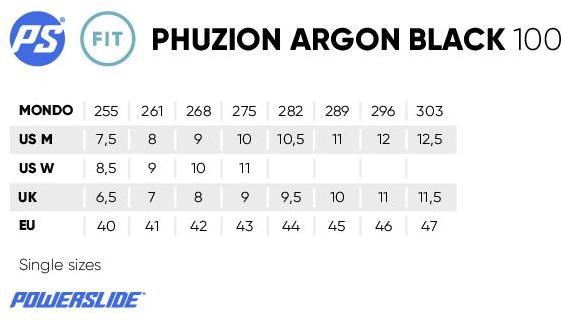 Powerslide Phuzion Argon Black 100 fitness inline skates with TRINITY mounting and 100mm wheels