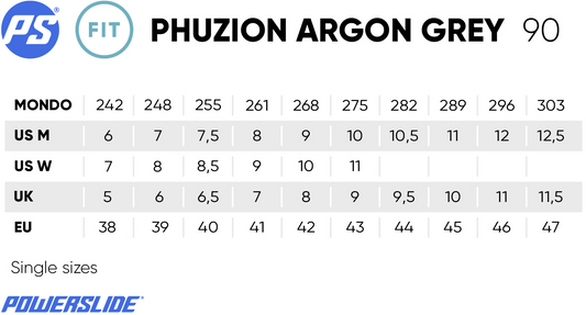Powerslide Phuzion Argon Grey 90 fitness inline skates with TRINITY X mount and 90 mm wheels