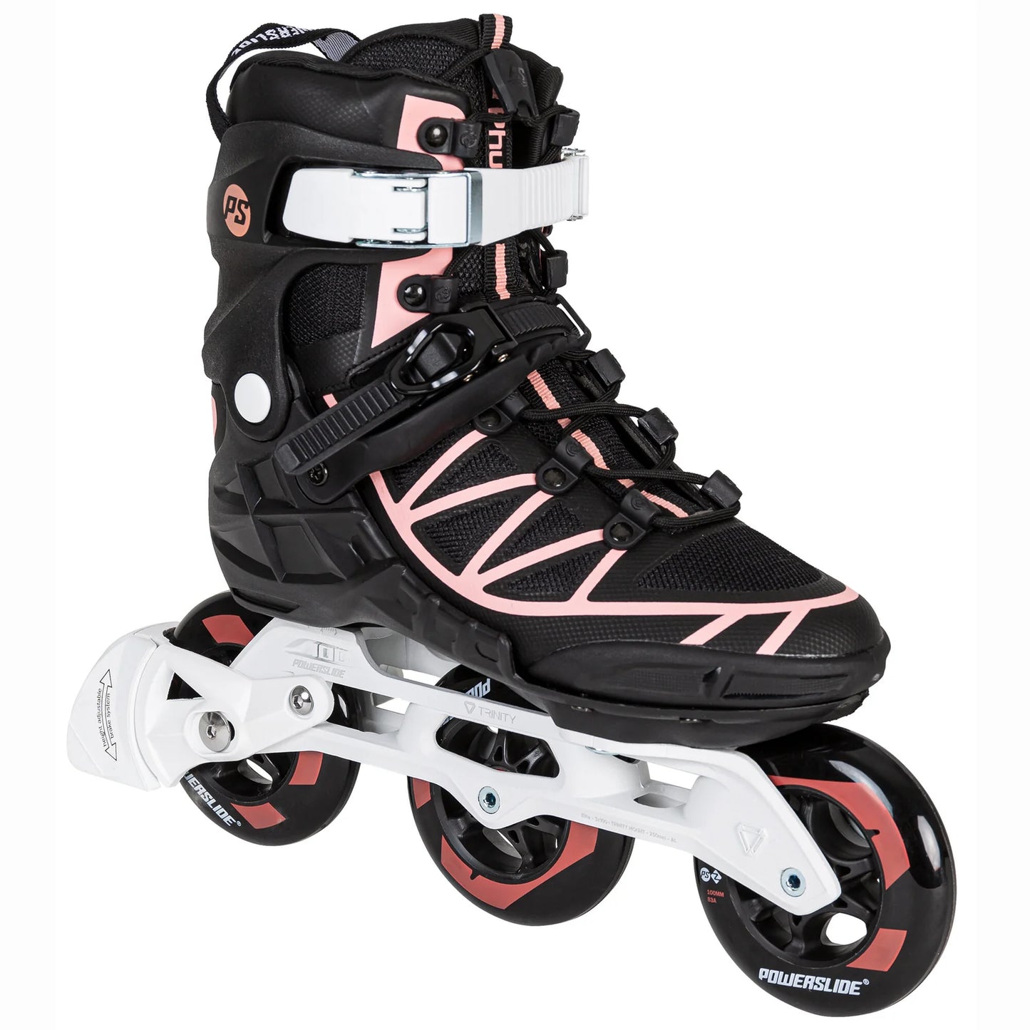 Powerslide Phuzion Argon Coral 100 fitness inline skates with TRINITY mount and 3x100mm wheels