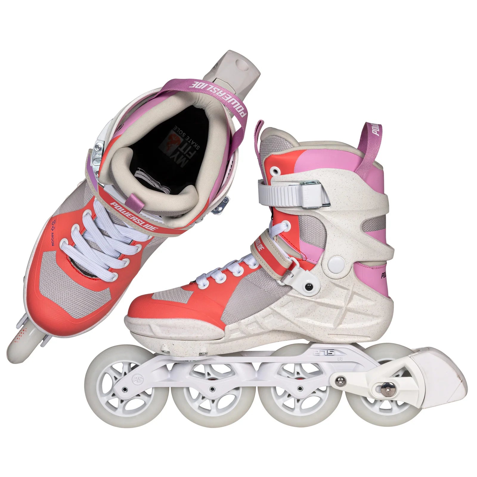 Powerslide Phuzion Argon Peach 90 fitness inline skates with TRINITY X mount and MYFIT Recall liner