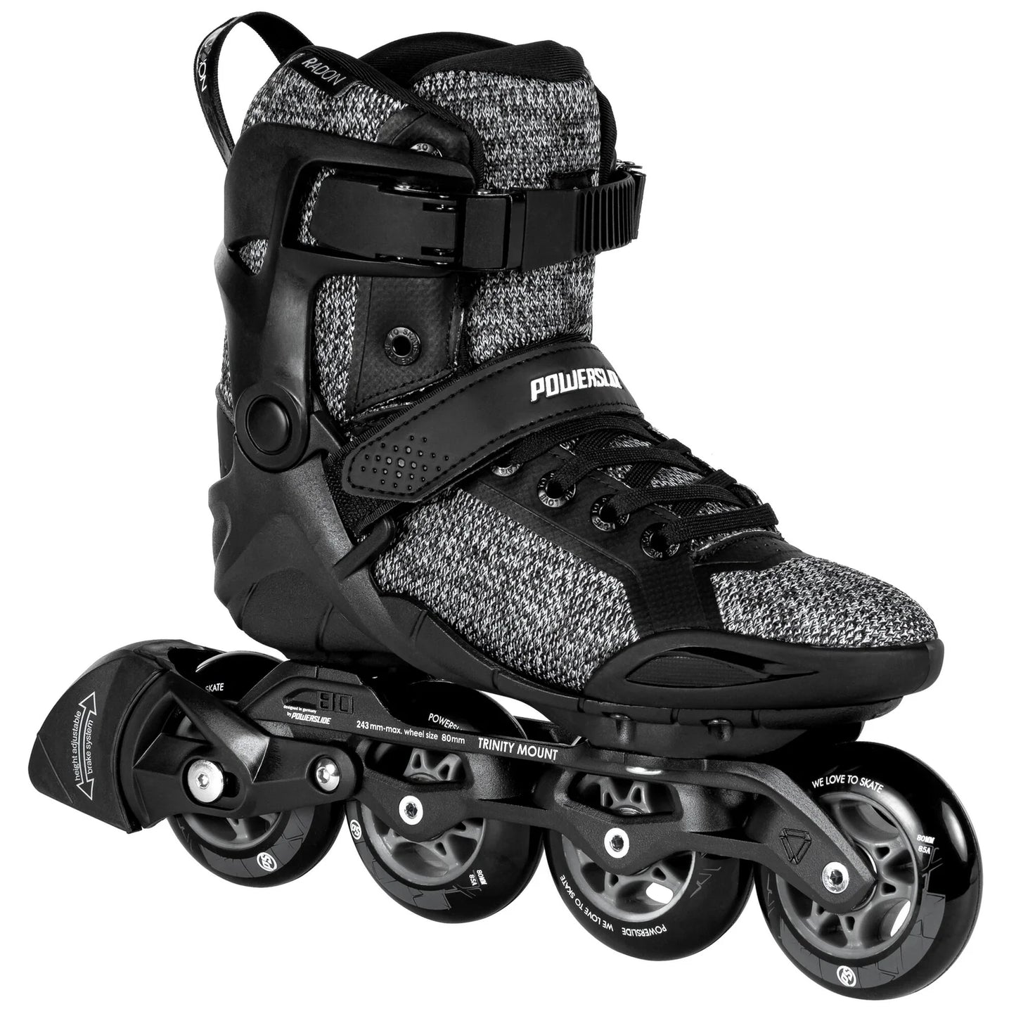 Powerslide Phuzion Radon Black White 80 fitness inline skates with TRINITY mount for urban skating