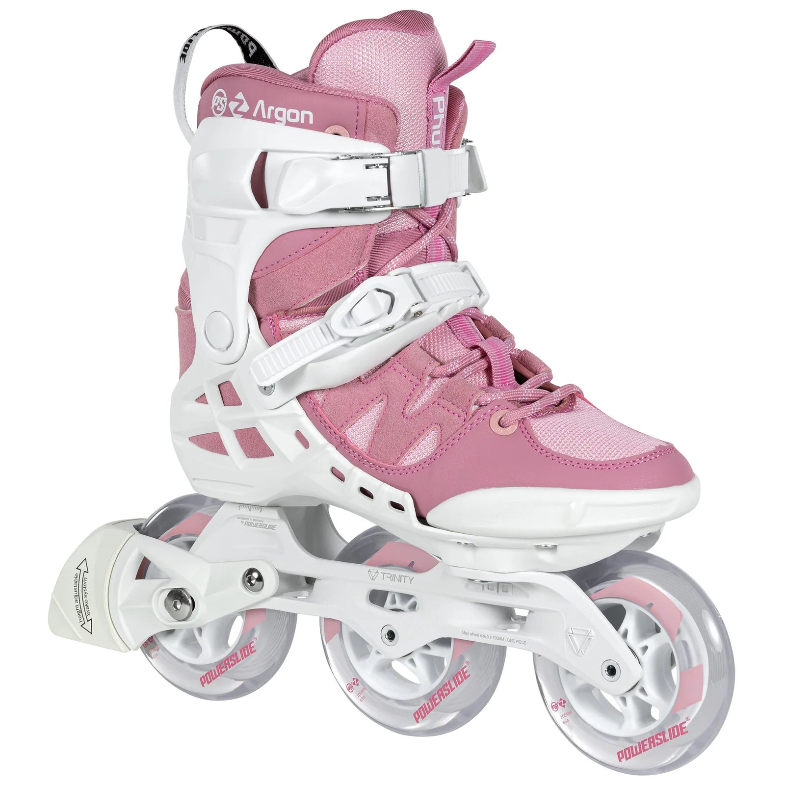 Powerslide Phuzion Argon Rose 100 fitness inline skates with TRINITY 3-point mounting and 100 mm wheels