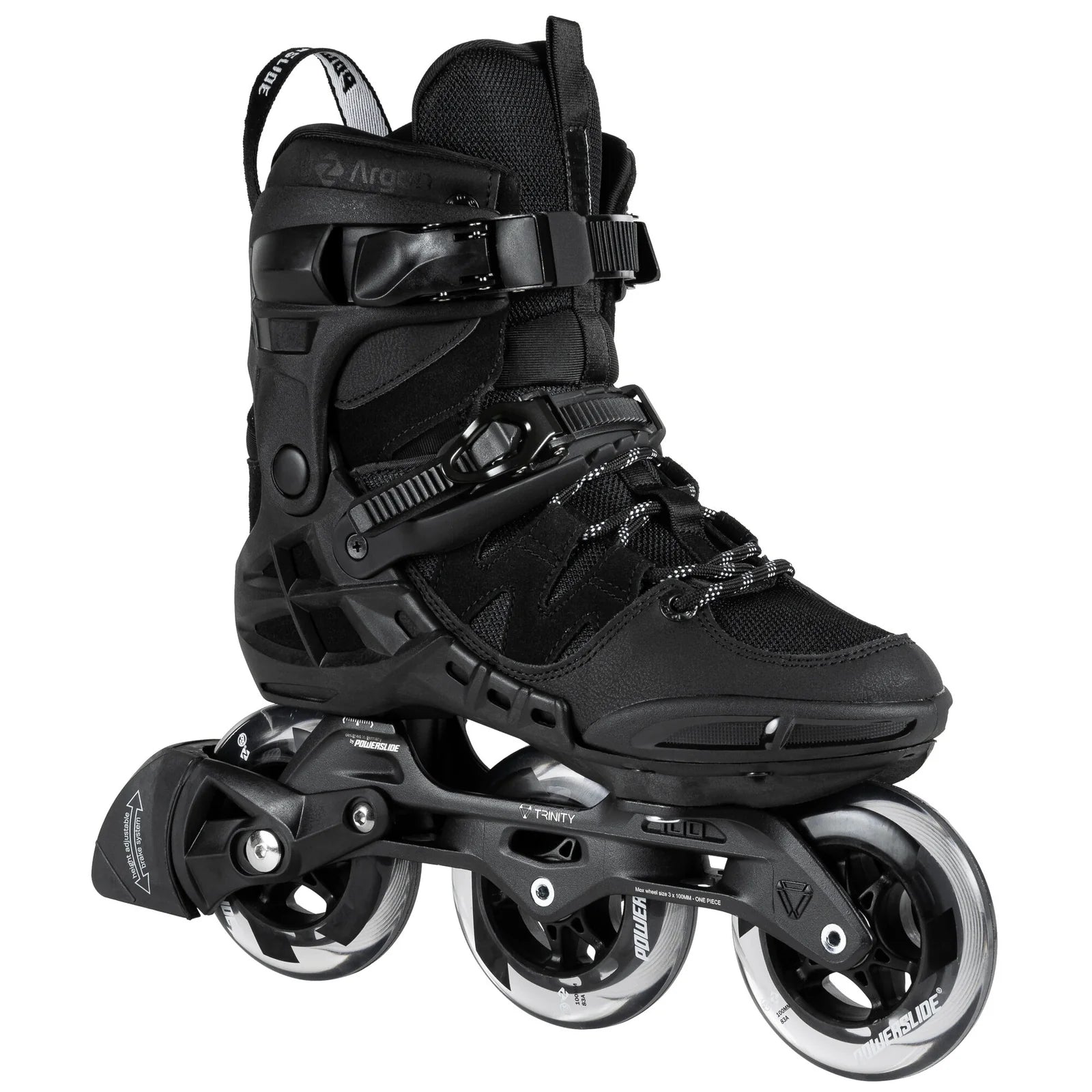 Powerslide Phuzion Argon Black 100 fitness inline skates with TRINITY mounting and 100mm wheels