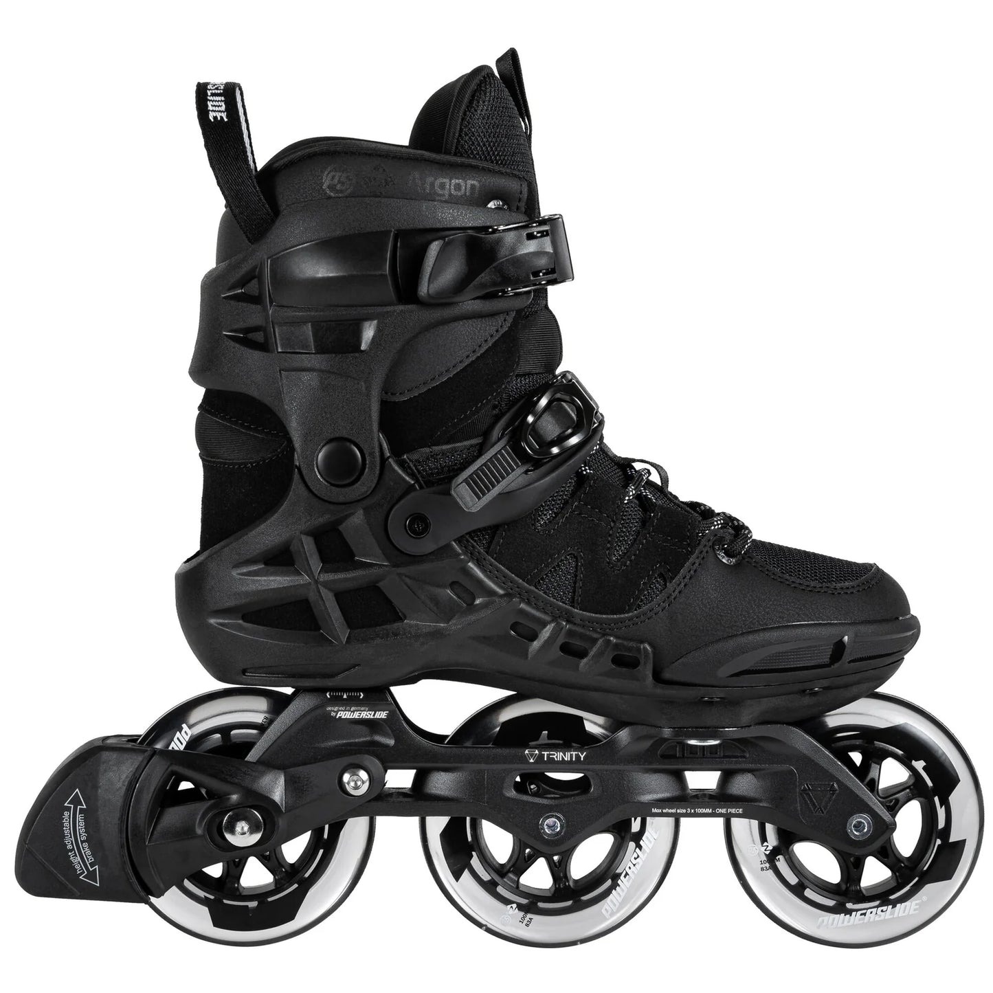 Powerslide Phuzion Argon Black 100 fitness inline skates with TRINITY mounting and 100mm wheels