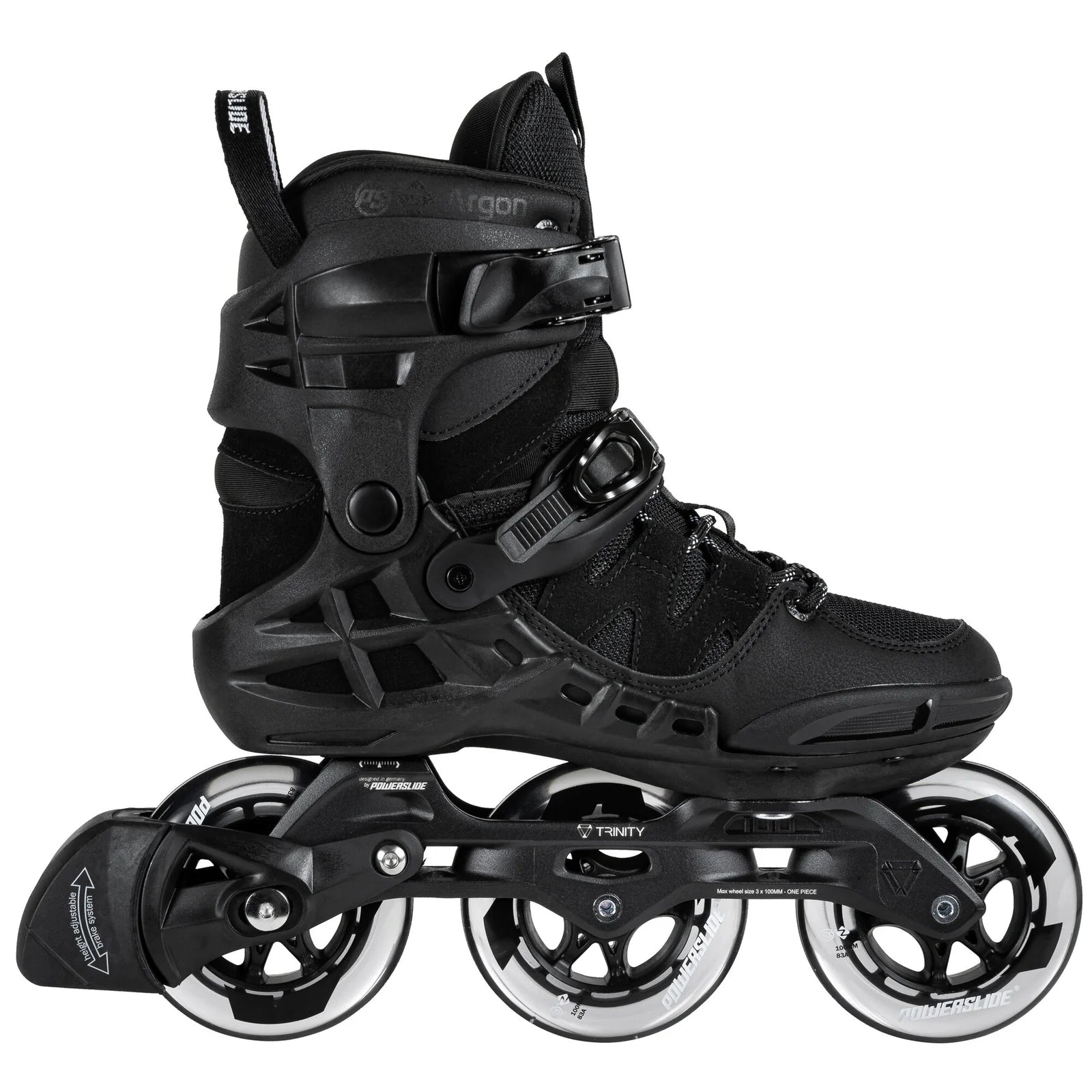 Powerslide Phuzion Argon Black 100 fitness inline skates with TRINITY mounting and 100mm wheels