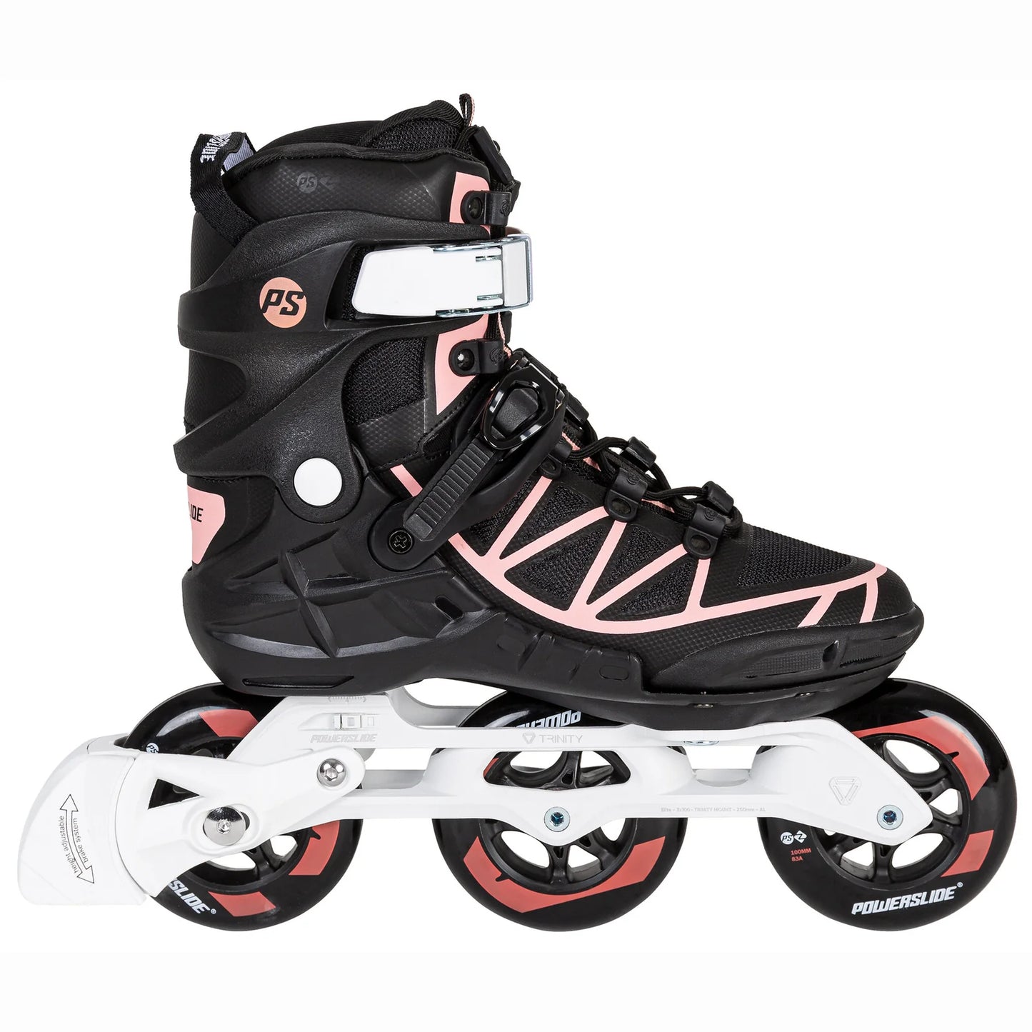 Powerslide Phuzion Argon Coral 100 fitness inline skates with TRINITY mount and 3x100mm wheels