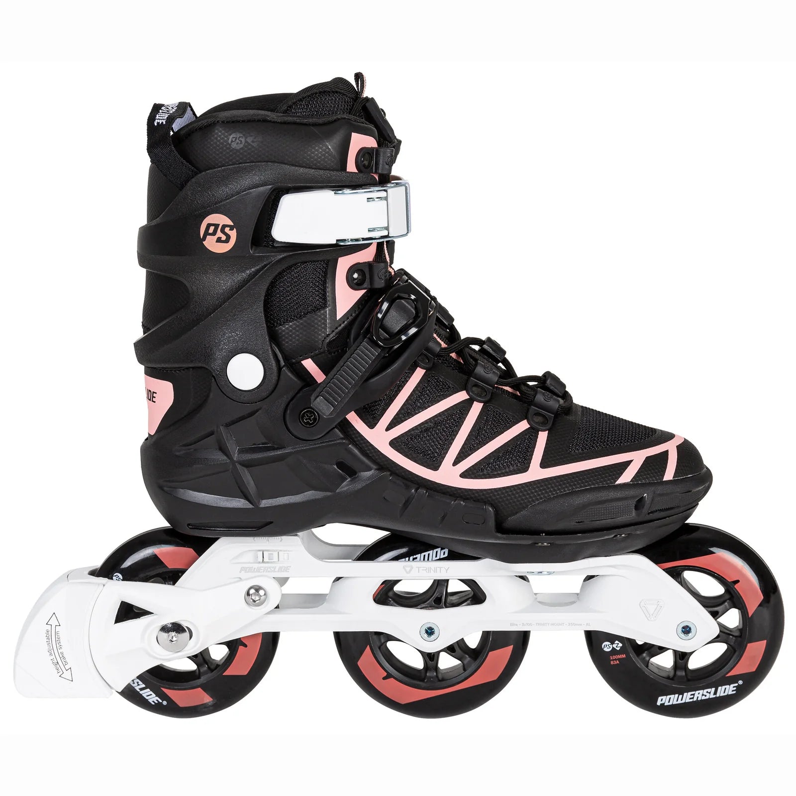 Powerslide Phuzion Argon Coral 100 fitness inline skates with TRINITY mount and 3x100mm wheels