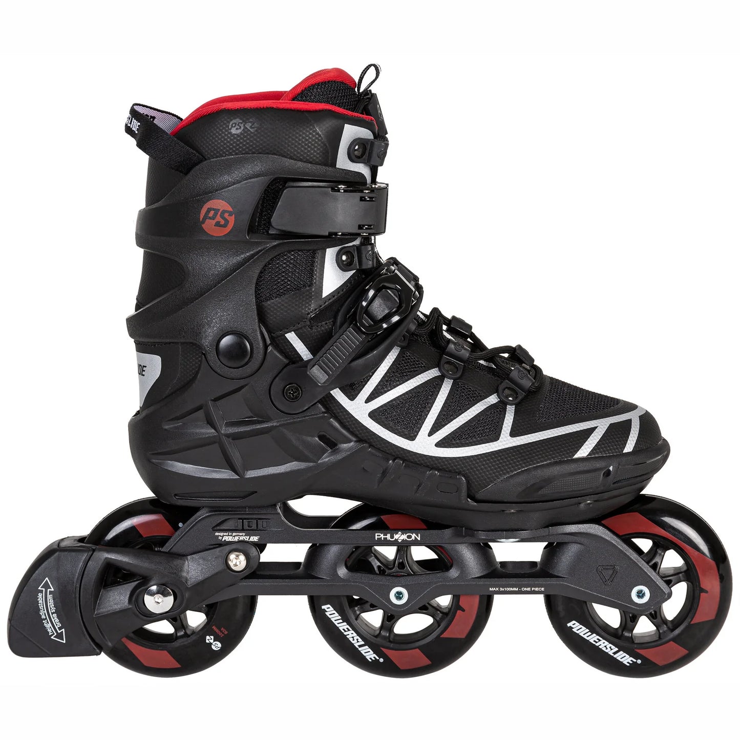 Powerslide Phuzion Argon Road Black 110 fitness inline skates with TRINITY frame and 3x110 mm wheels