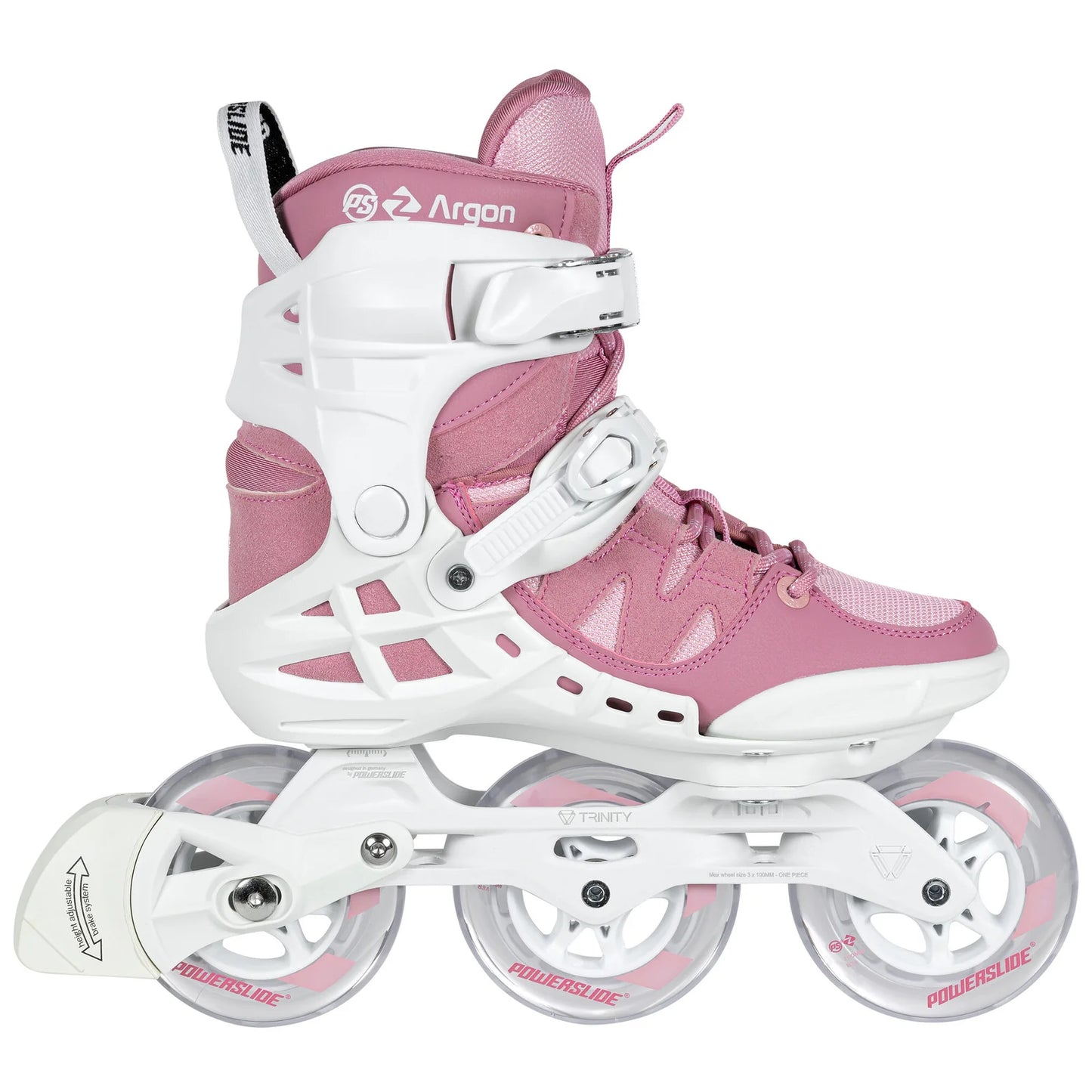 Powerslide Phuzion Argon Rose 100 fitness inline skates with TRINITY 3-point mounting and 100 mm wheels
