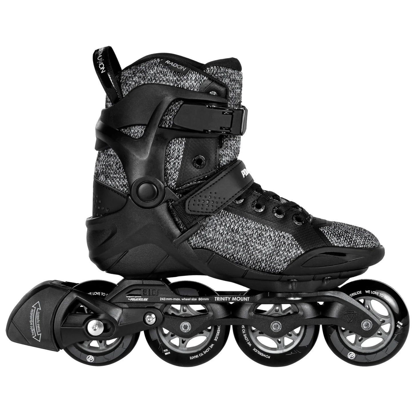 Powerslide Phuzion Radon Black White 80 fitness inline skates with TRINITY mount for urban skating