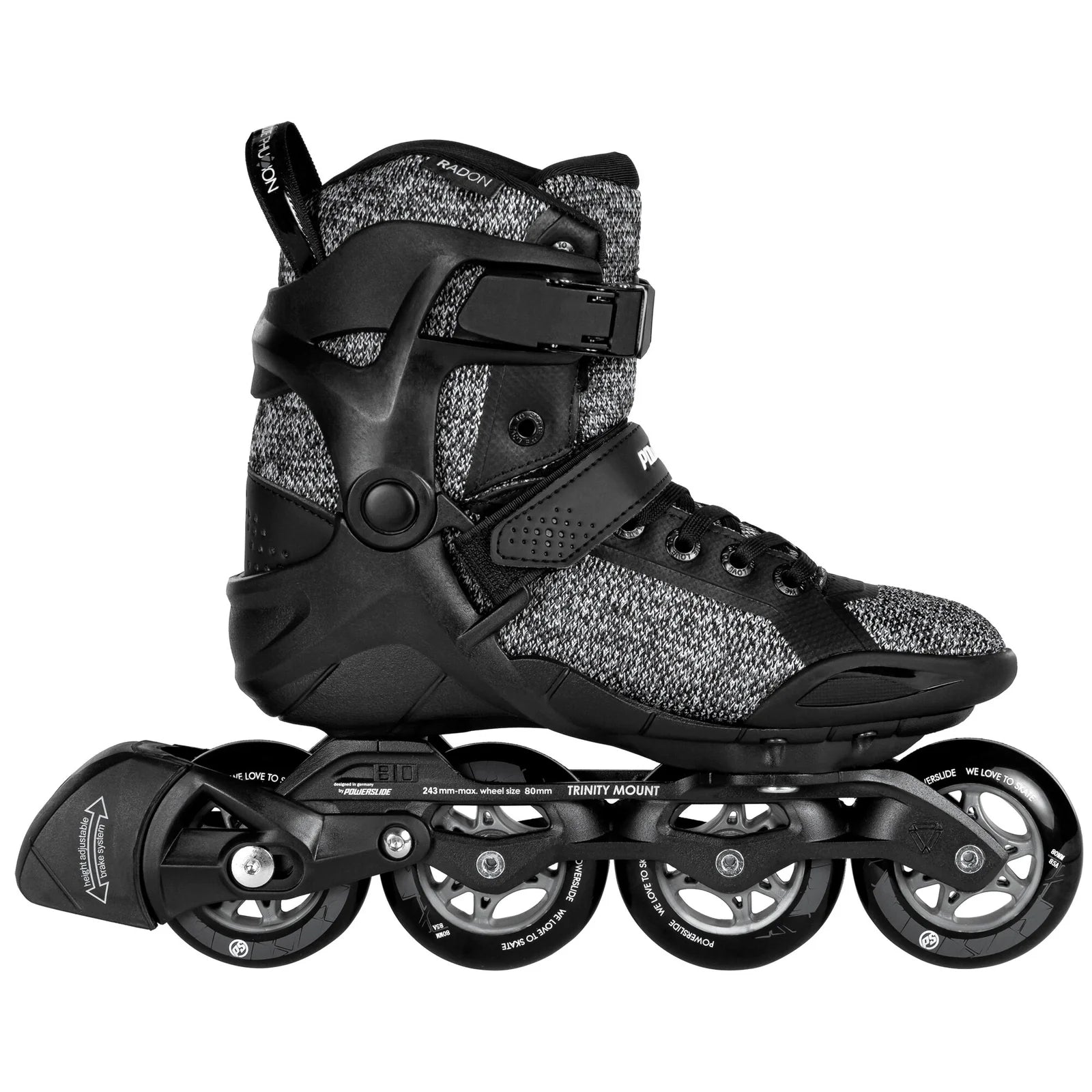 Powerslide Phuzion Radon Black White 80 fitness inline skates with TRINITY mount for urban skating