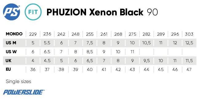 Powerslide Phuzion Xenon Black 90 fitness inline skates with TRINITY mount and 90 mm wheels